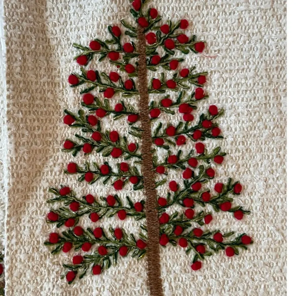 Christian Siriano Christmas Tree & Snowflake Table Runner 14x60 Embroidered New